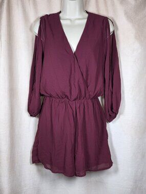 NOWT Lulus Womens Burgundy 3/4 Slit Sleeve Romper Size S